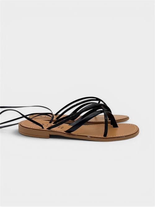 Sandalo flat in pelle nera con laccetti e strass IL LACCIO | LIDO715PELLENERO